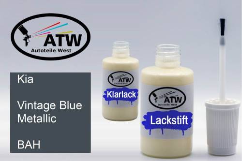 Kia, Vintage Blue Metallic, BAH: 20ml Lackstift + 20ml Klarlack - Set, von ATW Autoteile West.